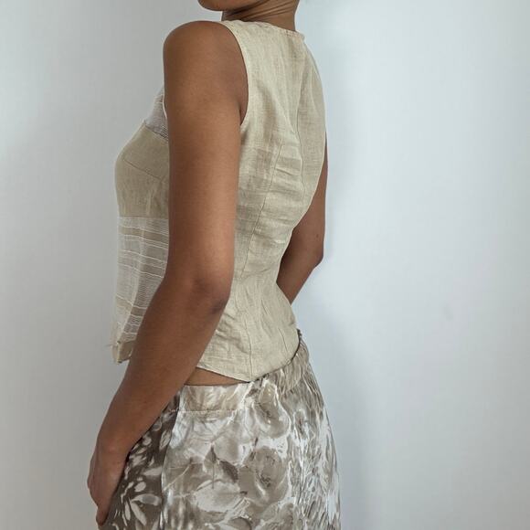 Vintage Italian 100% Linen Sheer-Stripe Tank (S/M) - Picture 3 of 8